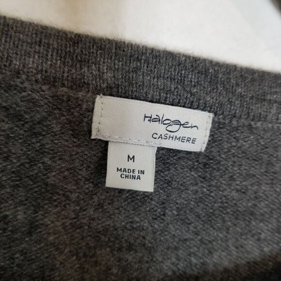 Halogen Women Cashmere Tunic Pullover Sweater Sz M Gray Yellow Soft Cozy - Picture 7 of 8